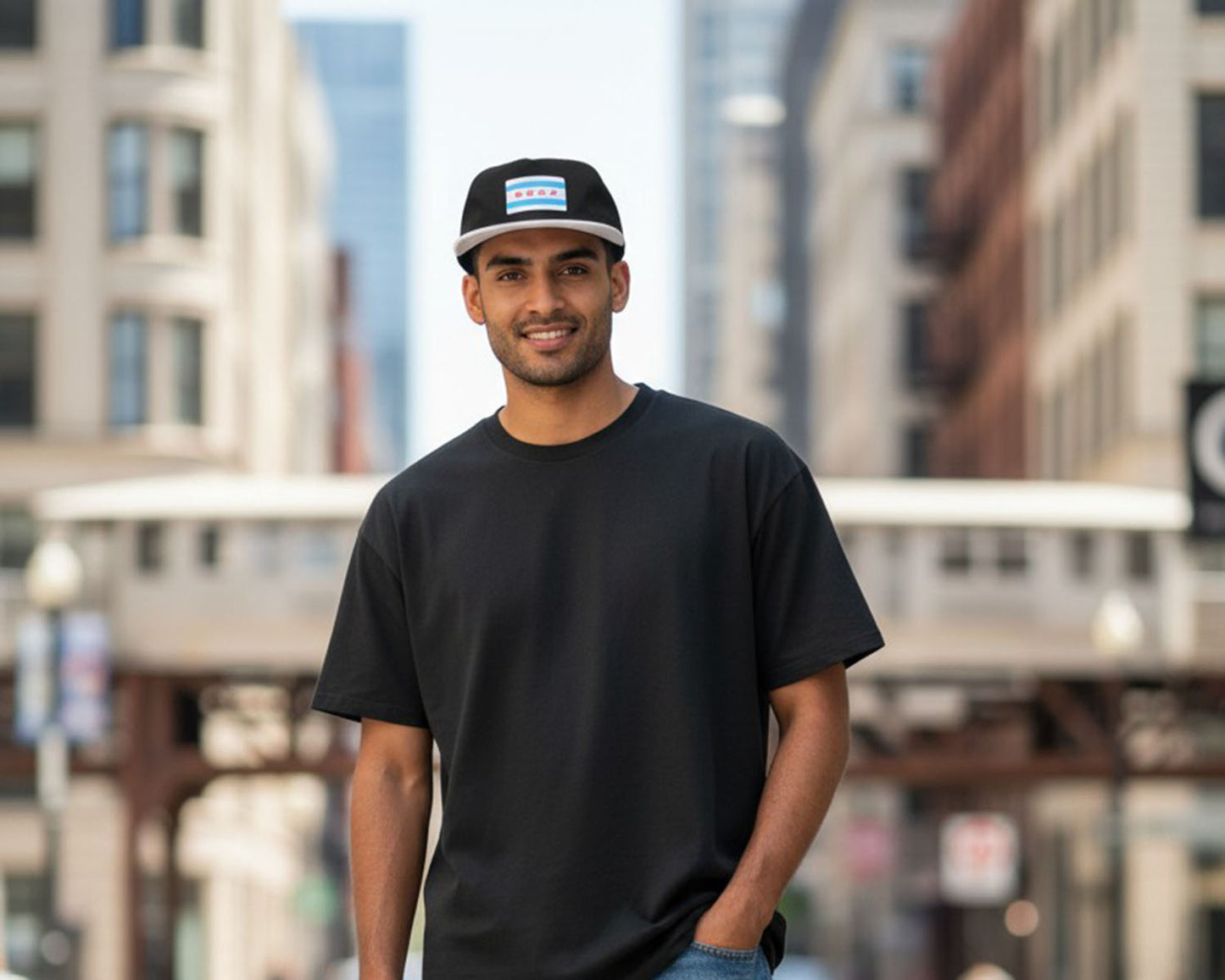 Illinois Chicago Flag Printed Leather Patch - Two Tone Snapback