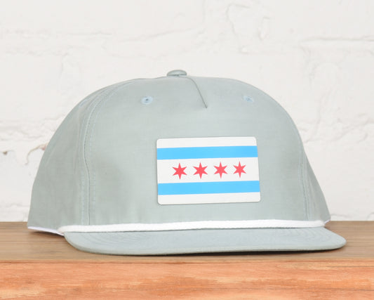 Illinois Chicago Flag Printed Leather Patch - Dri-Fit Rope Snapback
