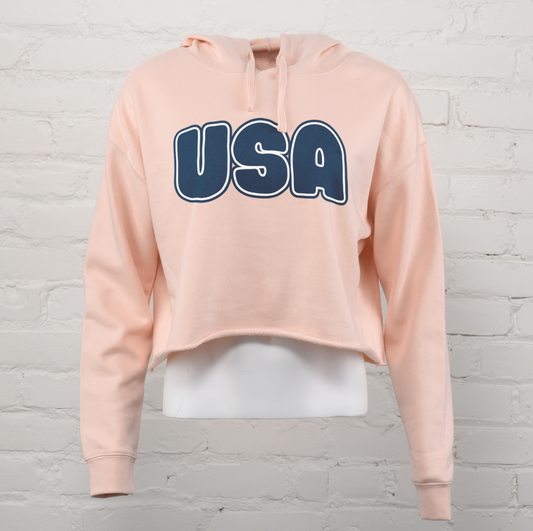 USA Bubble Letter Cropped Hoodie