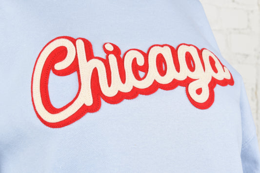 Chicago Script Felt Embroidery Crewneck