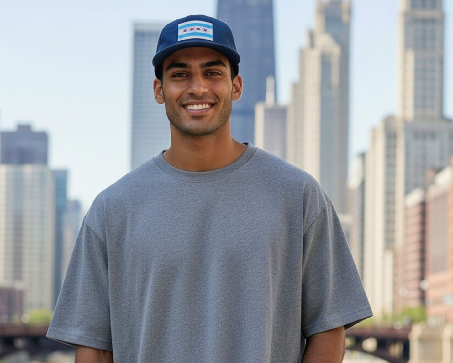 Illinois Chicago Flag Printed Leather Patch - Dri-Fit Rope Snapback
