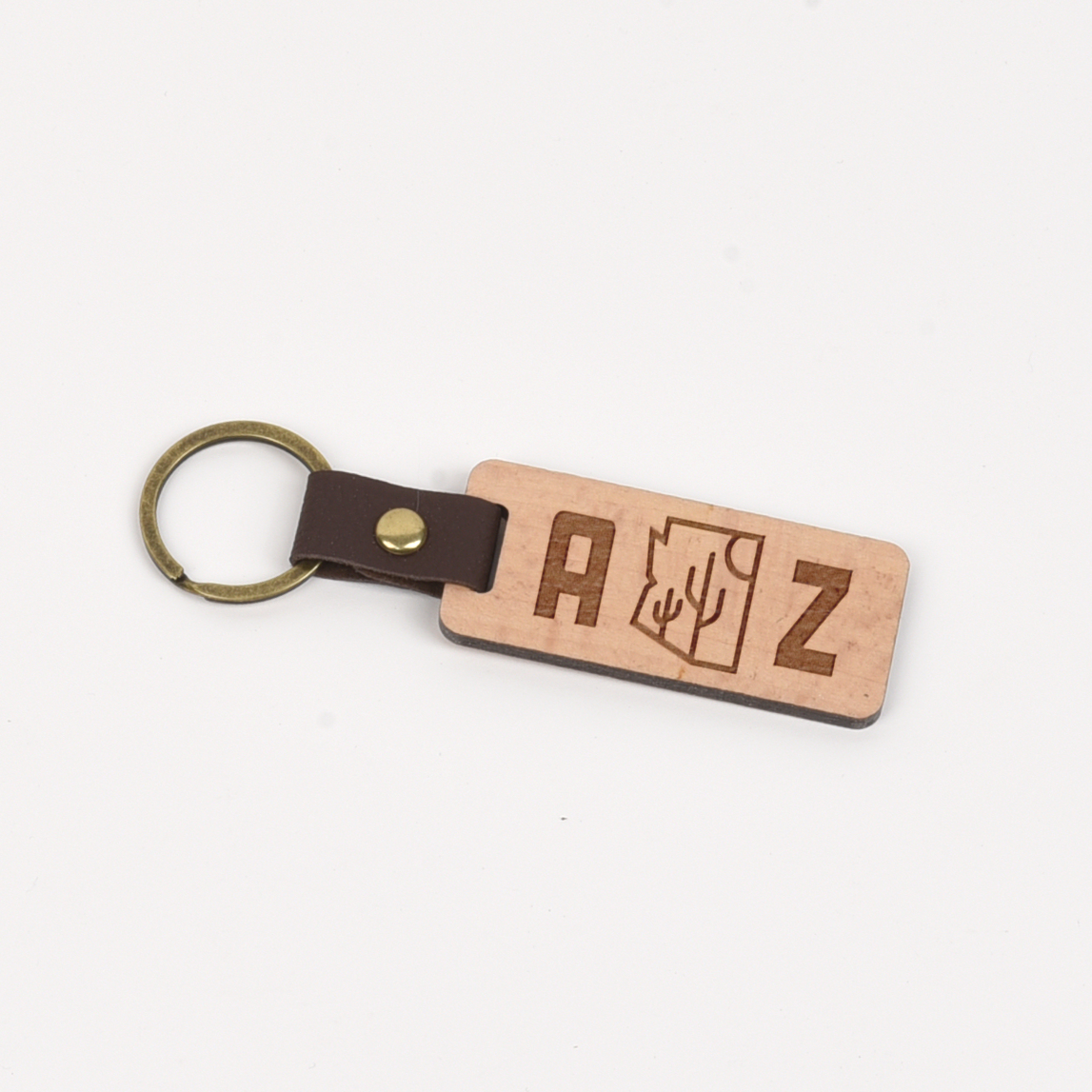 Arizona Wood/Leather Keychain