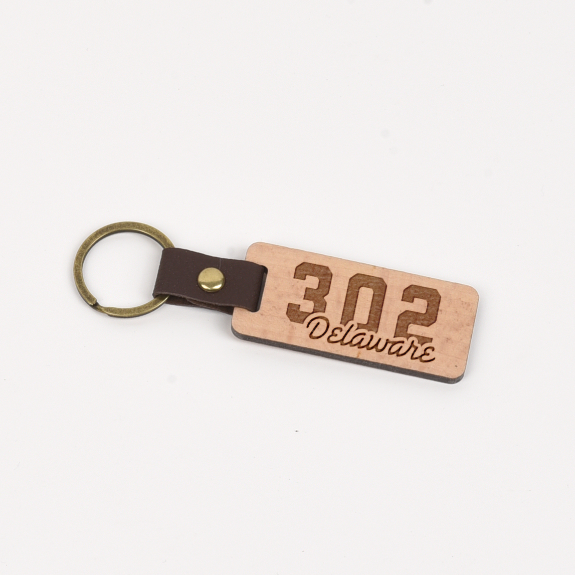 Delaware Wood/Leather Keychain
