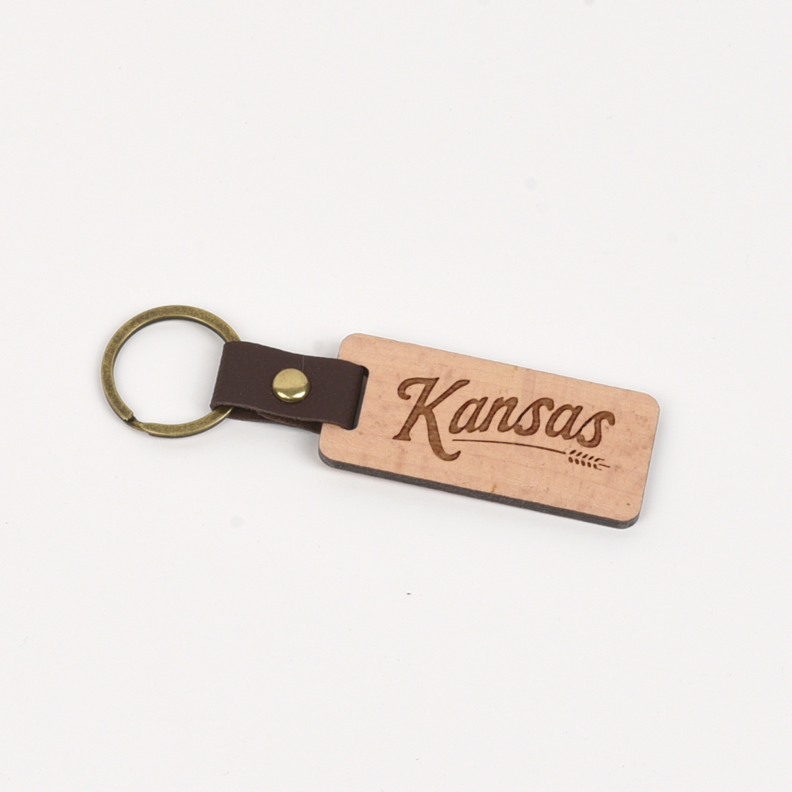 Kansas Wood/Leather Keychain
