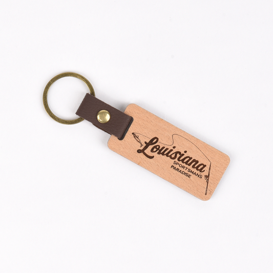 Louisiana Wood/Leather Keychain