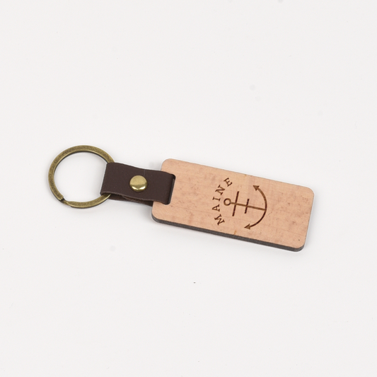 Maine Wood/Leather Keychain