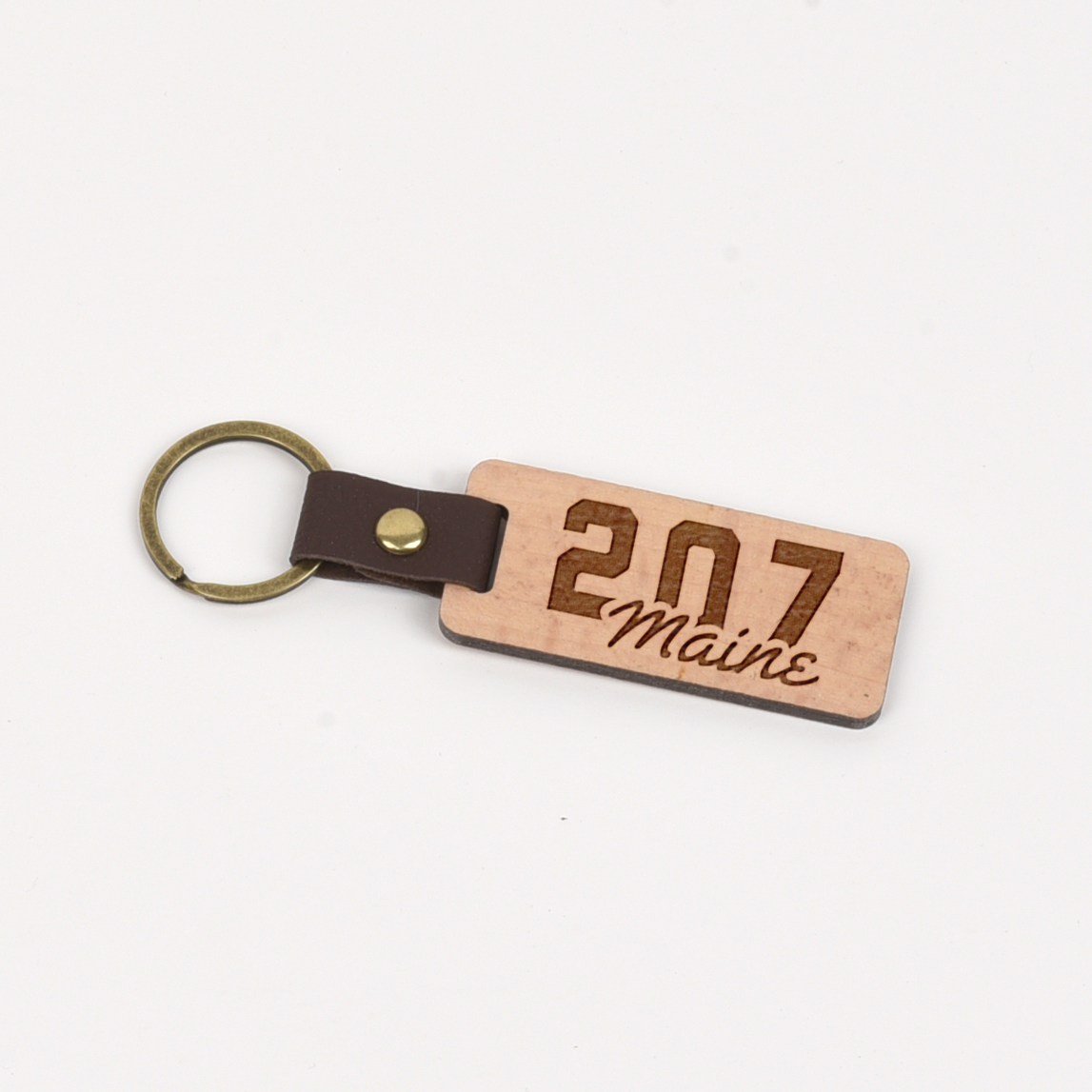 Maine Wood/Leather Keychain