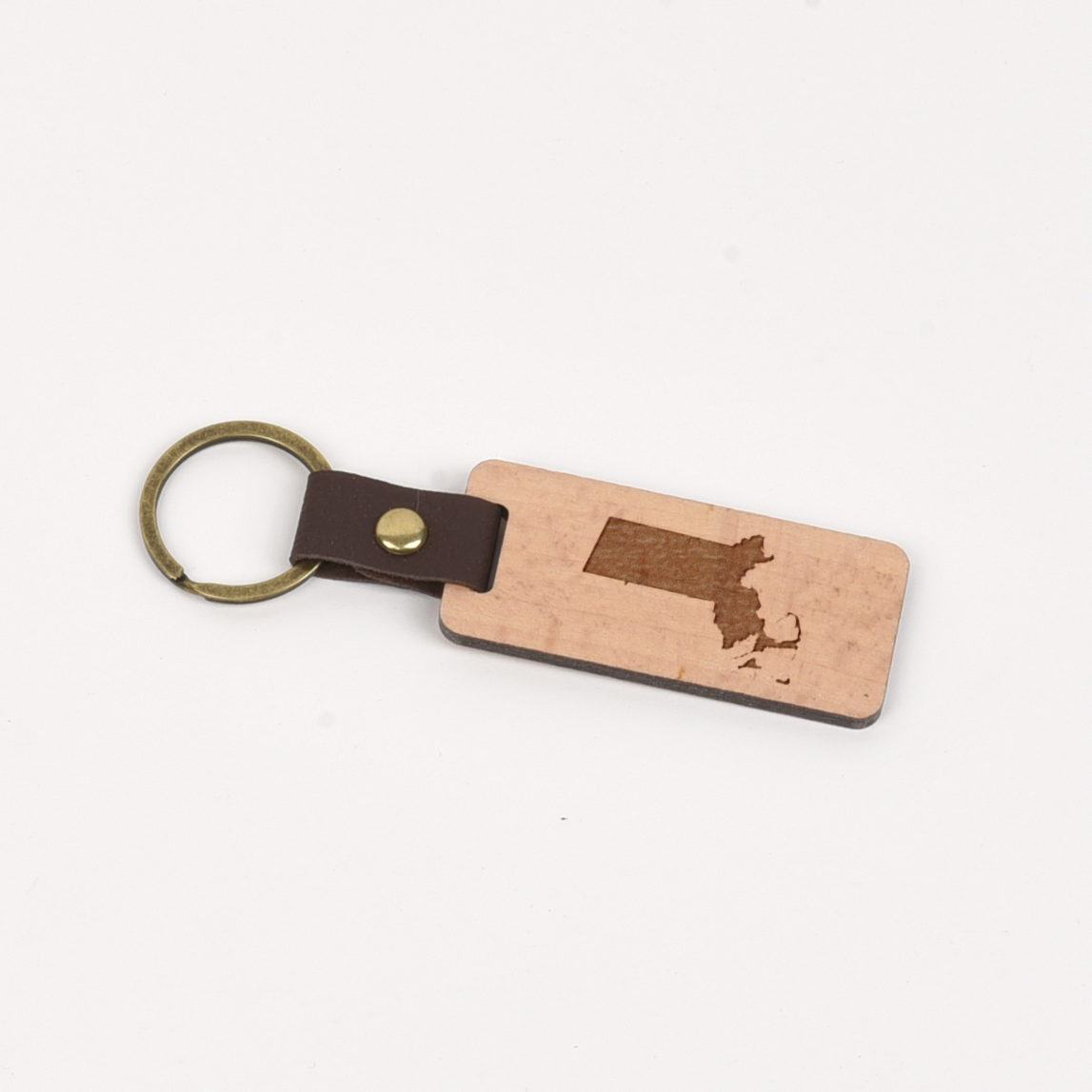 Massachusetts Wood/Leather Keychain