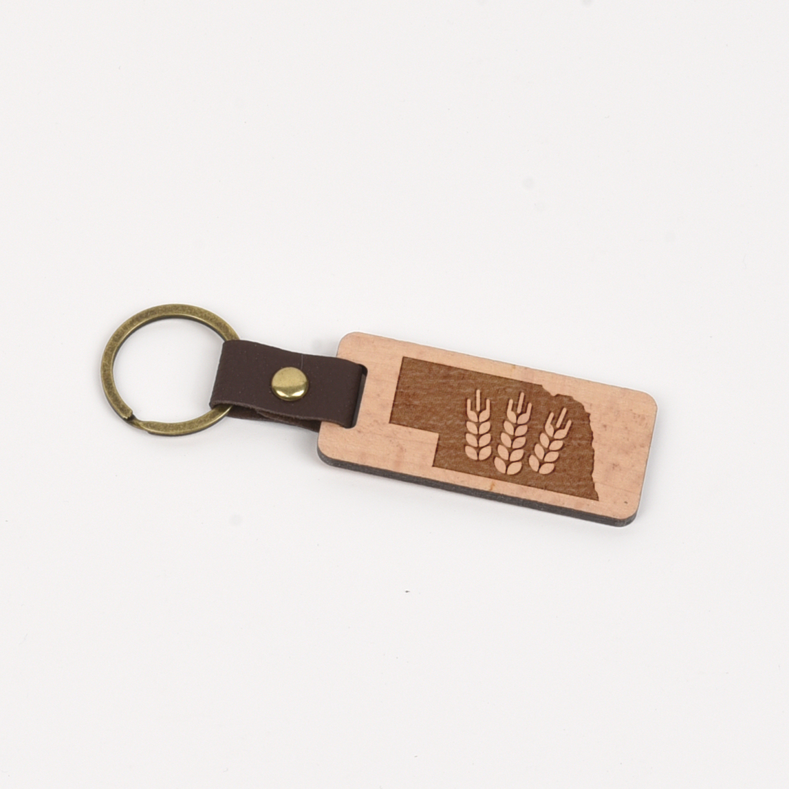 Nebraska Wood/Leather Keychain