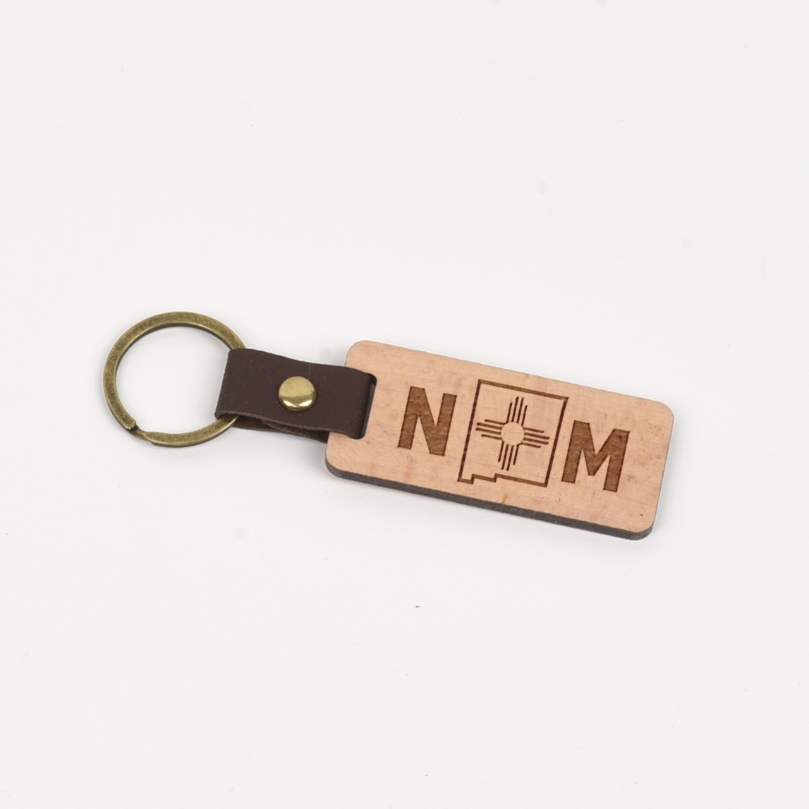 New Mexico Wood/Leather Keychain