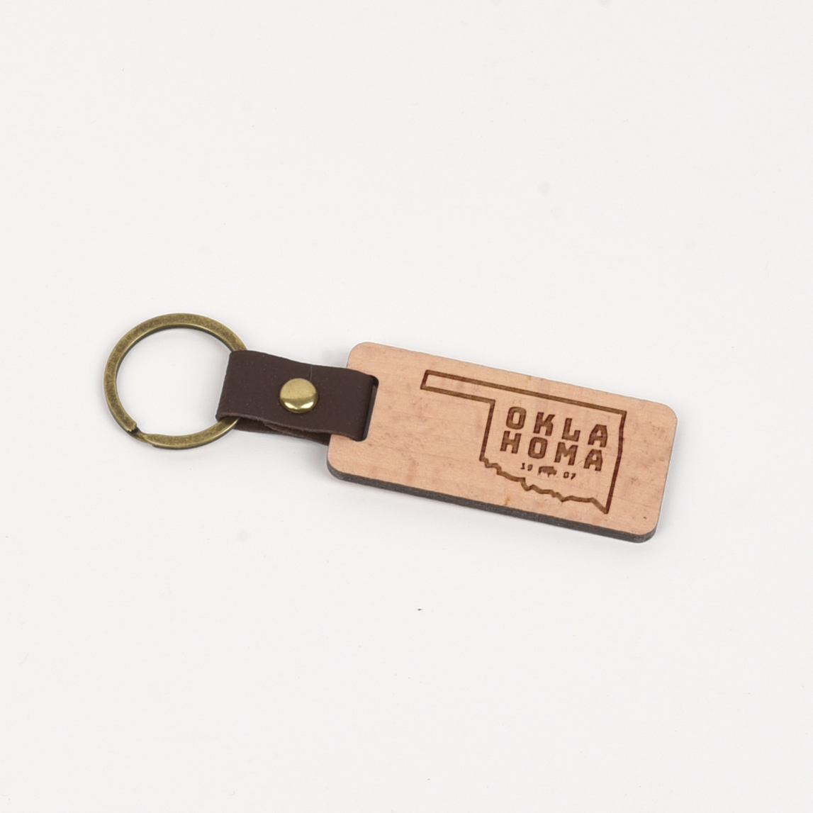Oklahoma Wood/Leather Keychain