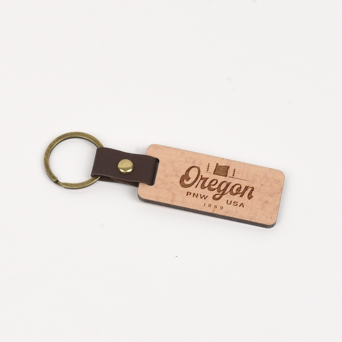 Oregon Wood/Leather Keychain