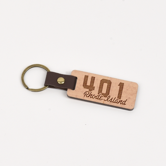 Rhode Island Wood/Leather Keychain