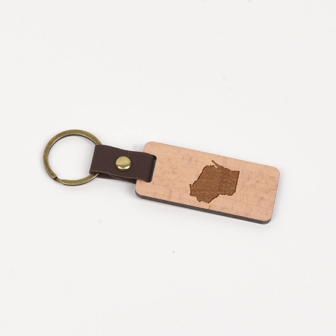 Wisconsin Wood/Leather Keychain