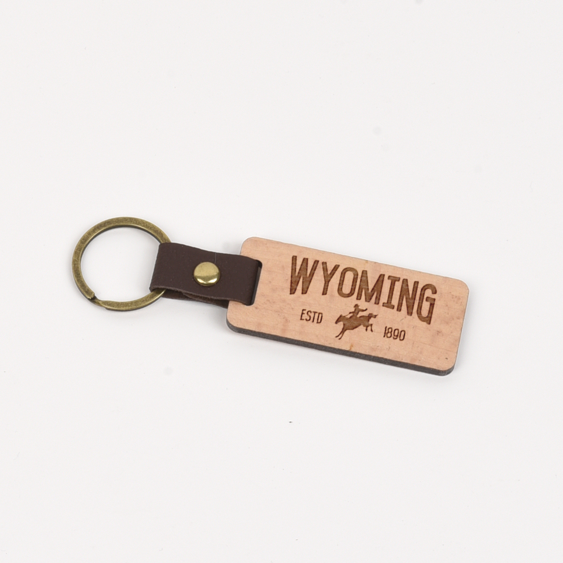 Wyoming Wood/Leather Keychain