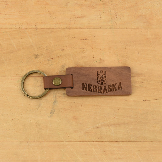 Nebraska Wood/Leather Keychain