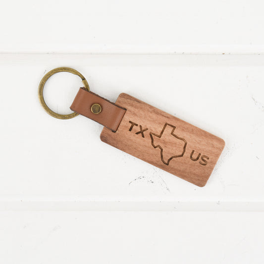 Texas Wood/Leather Keychain
