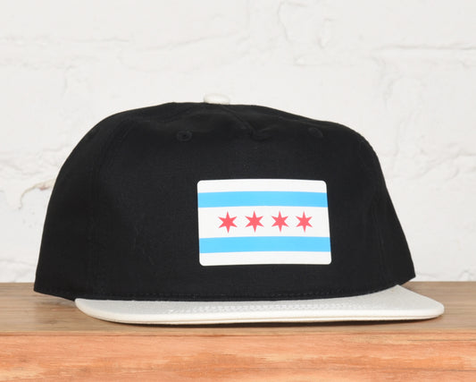Illinois Chicago Flag Printed Leather Patch - Two Tone Snapback
