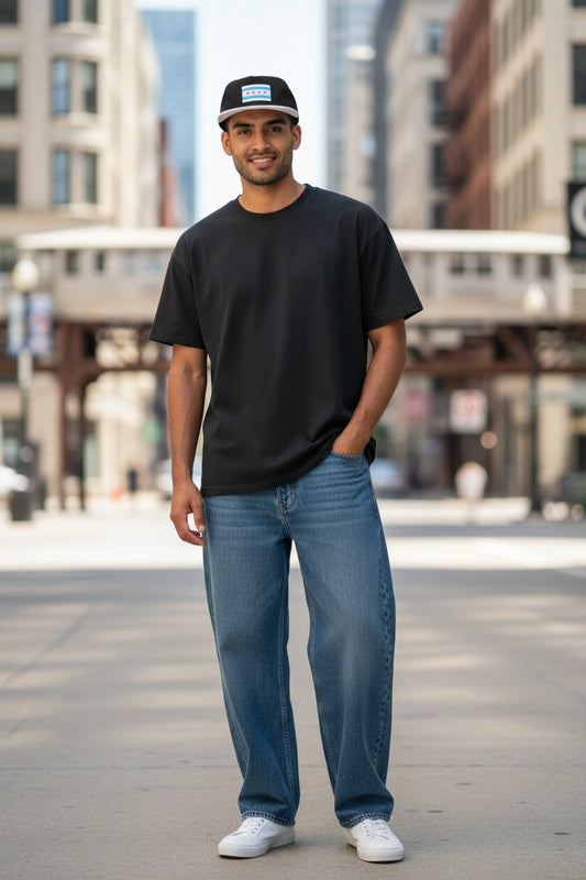 Illinois Chicago Flag Printed Leather Patch - Two Tone Snapback