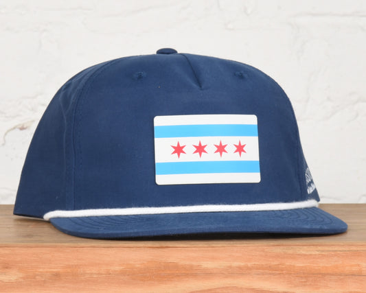Illinois Chicago Flag Printed Leather Patch - Dri-Fit Rope Snapback