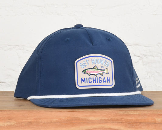 Michigan "get hooked" Printed Leather Patch - Dri-Fit Rope Snapback