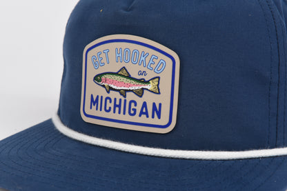 Michigan "get hooked" Printed Leather Patch - Dri-Fit Rope Snapback