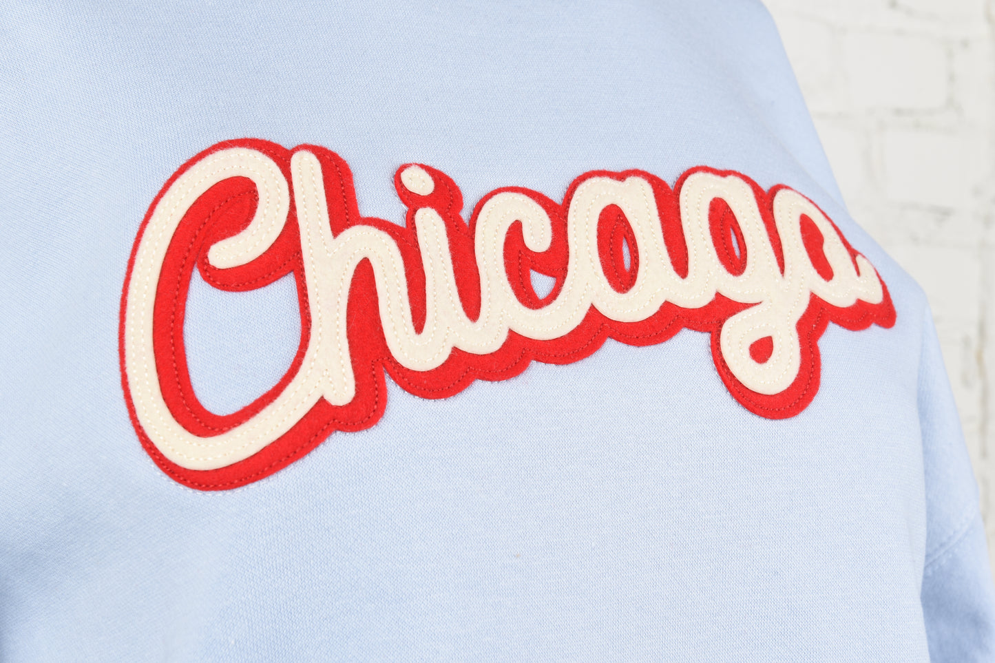 Chicago Script Felt Embroidery Crewneck