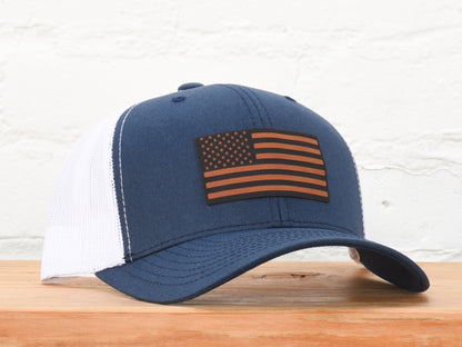 American Flag Leather Patch Snapback