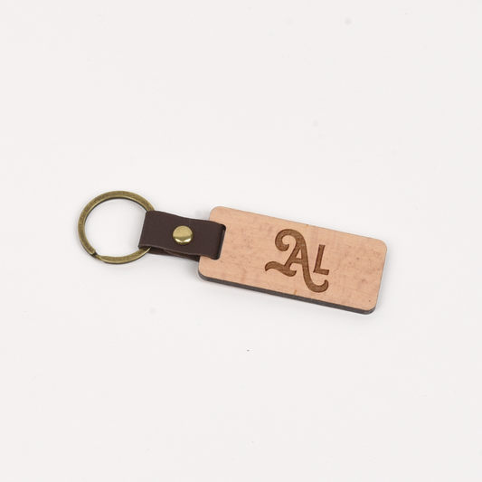 Alabama Wood/Leather Keychain