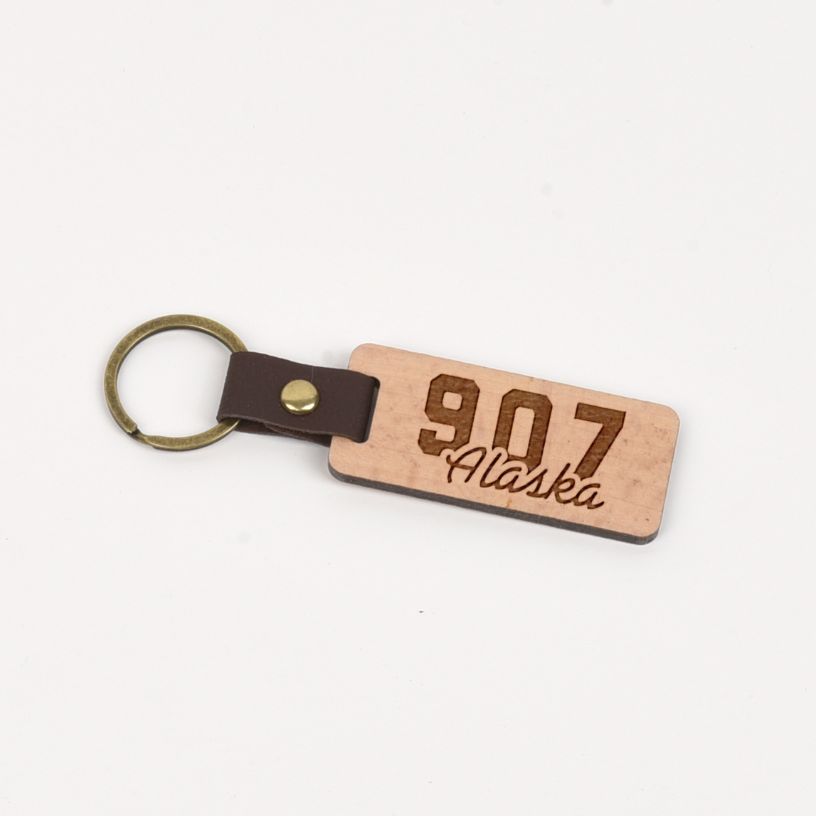Alaska Wood/Leather Keychain