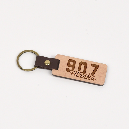 Alaska Wood/Leather Keychain