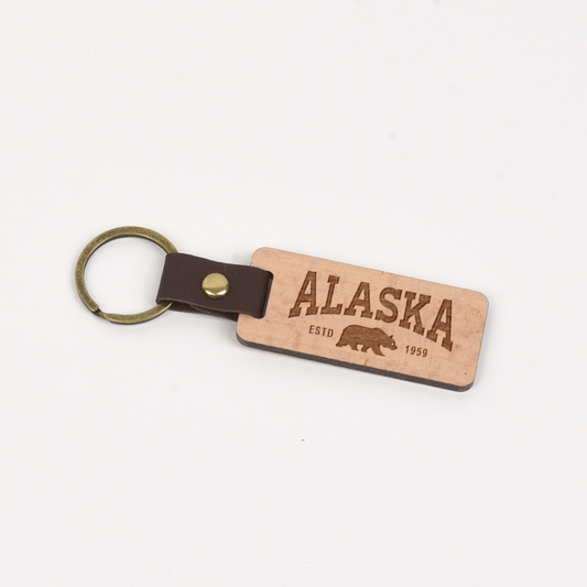 Alaska Wood/Leather Keychain