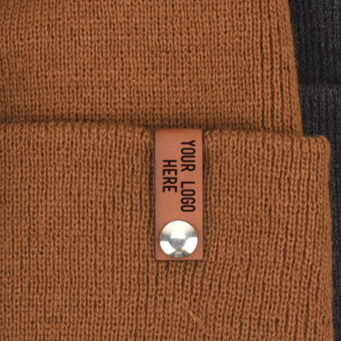 Custom Leather Tab Beanie