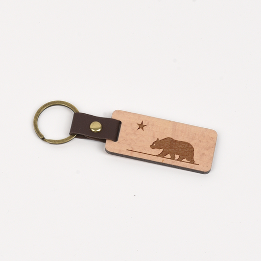 California Wood/Leather Keychain