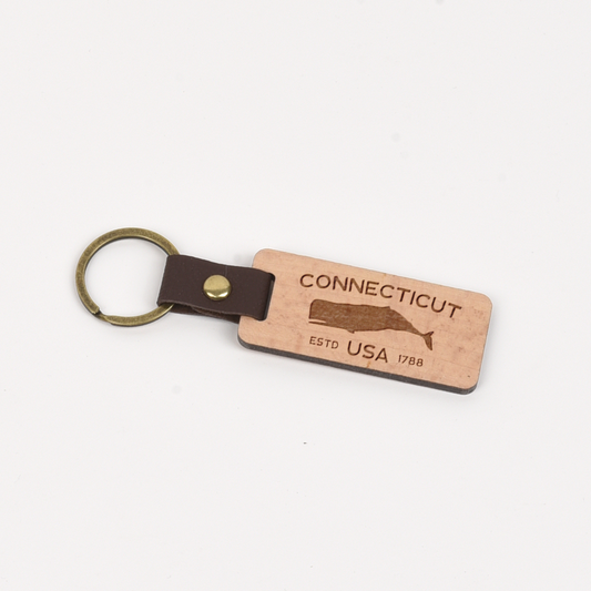 Connecticut Wood/Leather Keychain