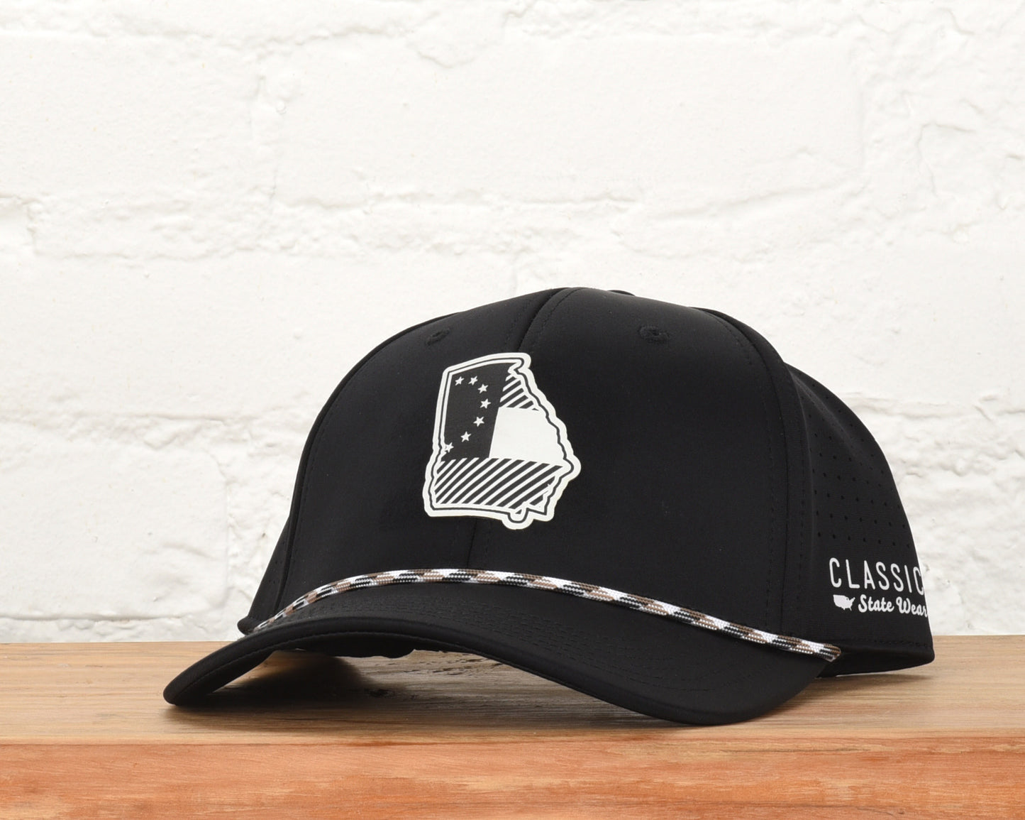 Georgia State Flag Leather Engraved Dri-fit Performance Rope Hat