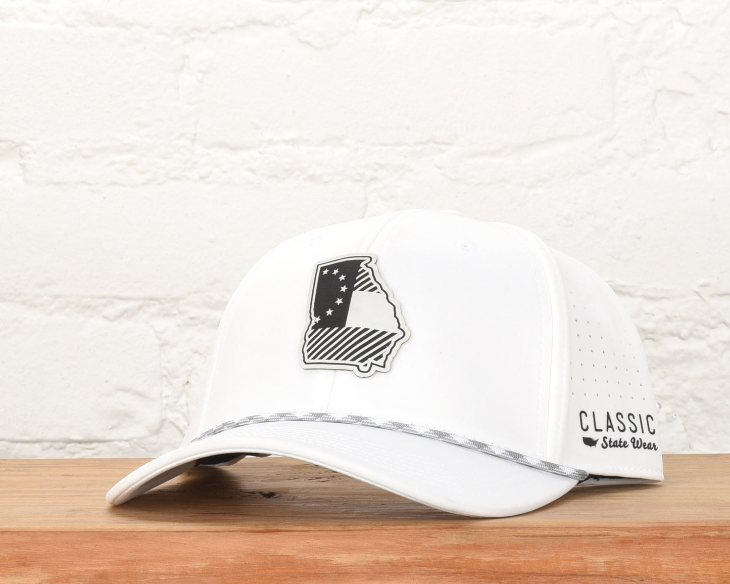 Georgia State Flag Leather Engraved Dri-fit Performance Rope Hat
