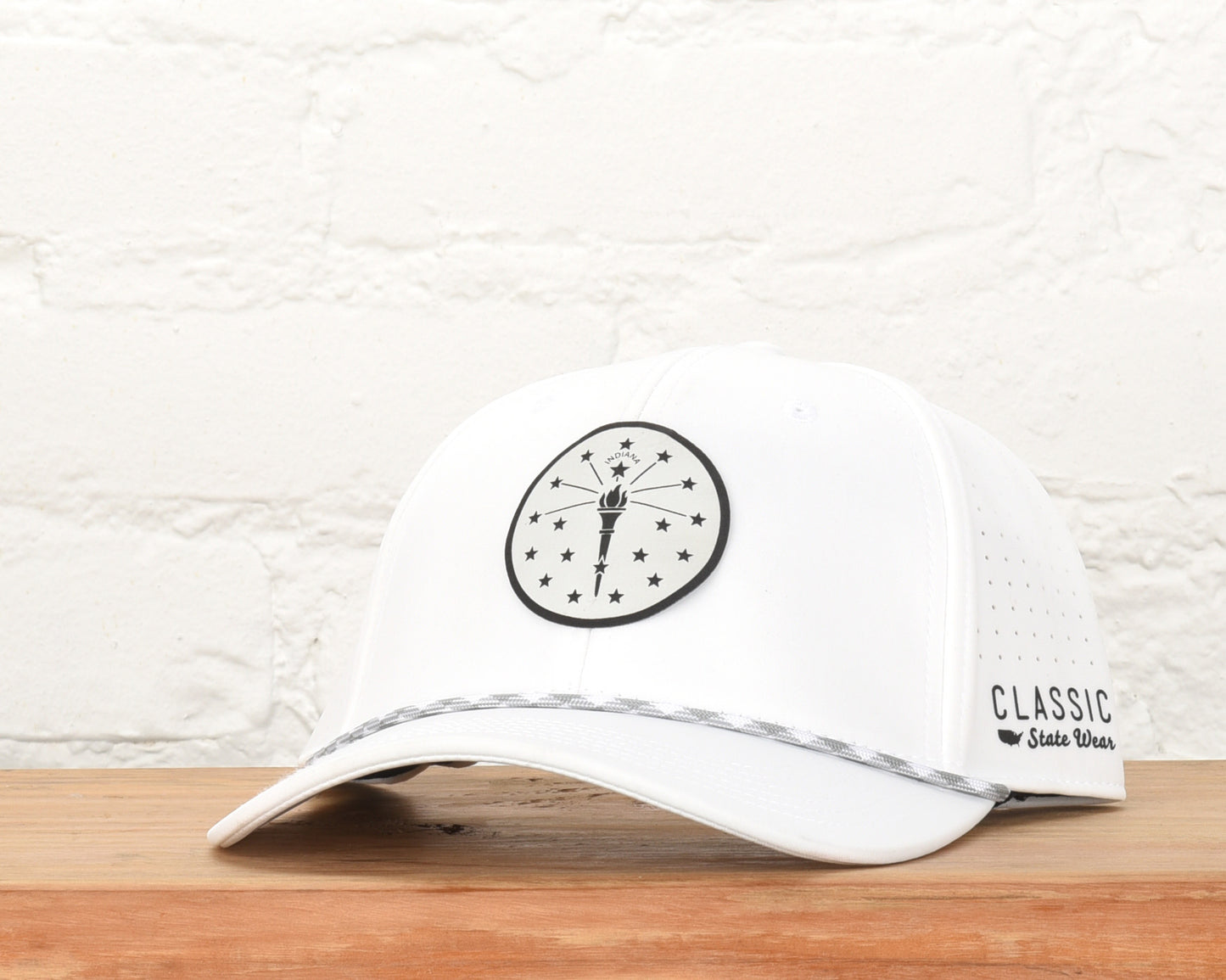 Indiana State Flag Leather Engraved Dri-fit Performance Rope Hat