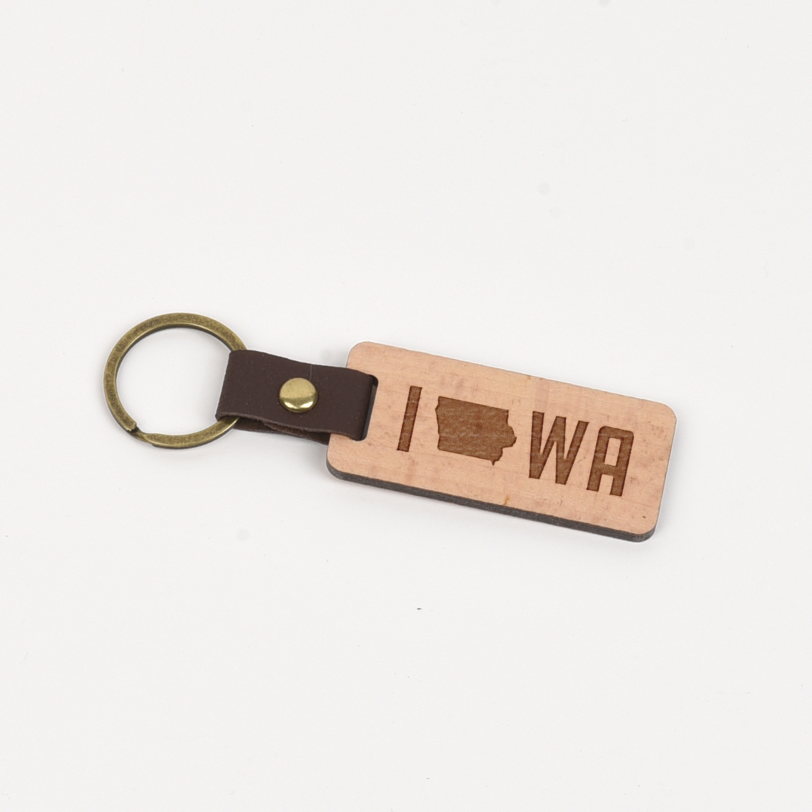 Iowa Wood/Leather Keychain