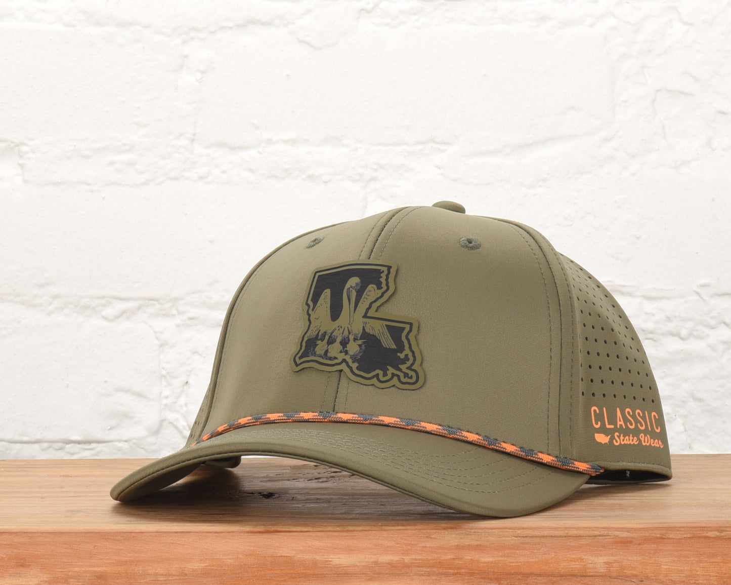 Louisiana State Flag Leather Engraved Dri-fit Performance Rope Hat