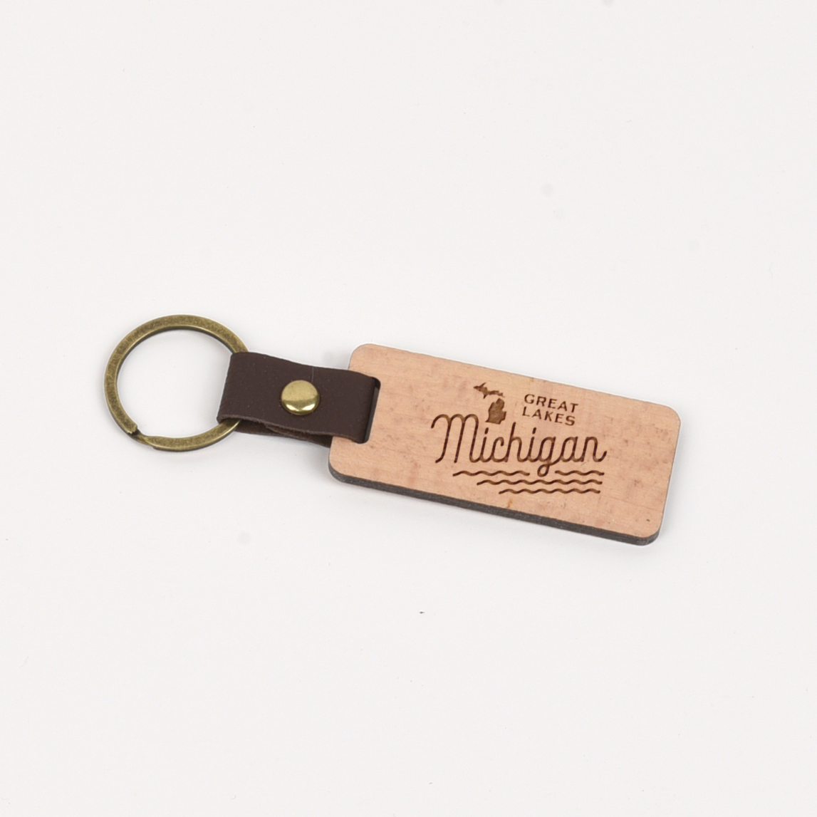 Michigan Wood/Leather Keychain