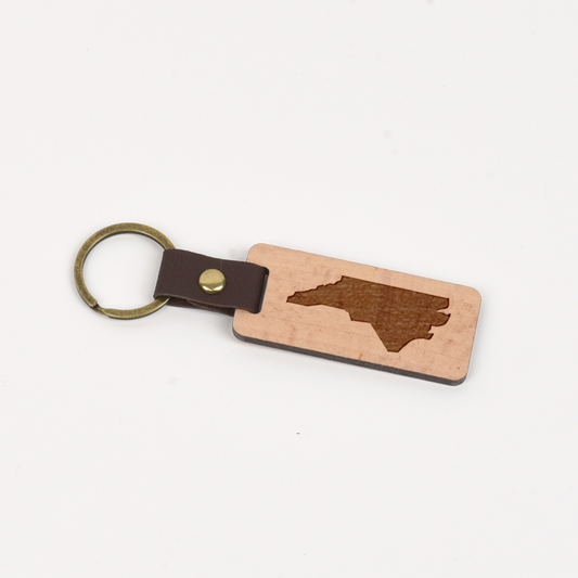 North Carolina Wood/Leather Keychain