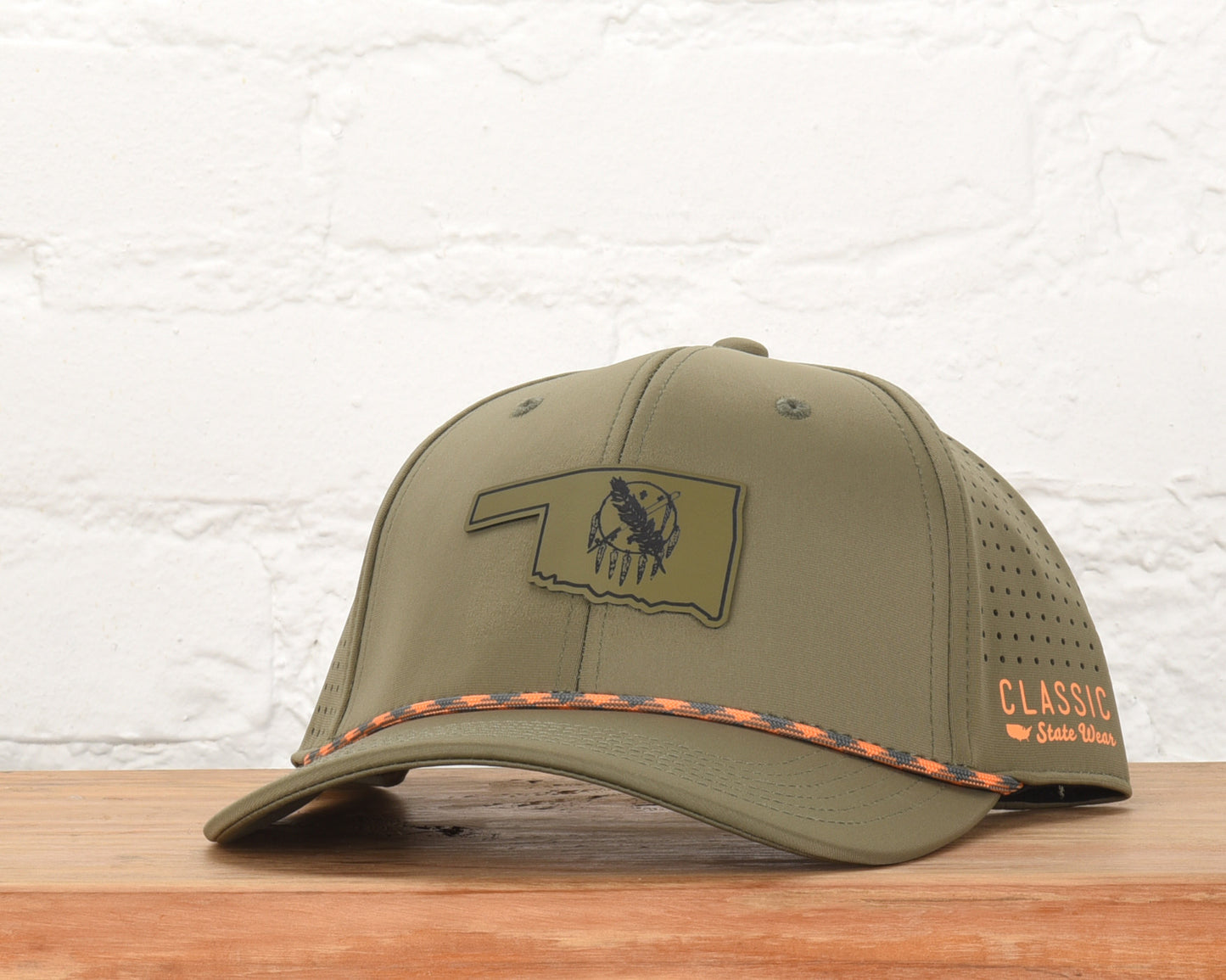 Oklahoma State Flag Leather Engraved Dri-fit Performance Rope Hat