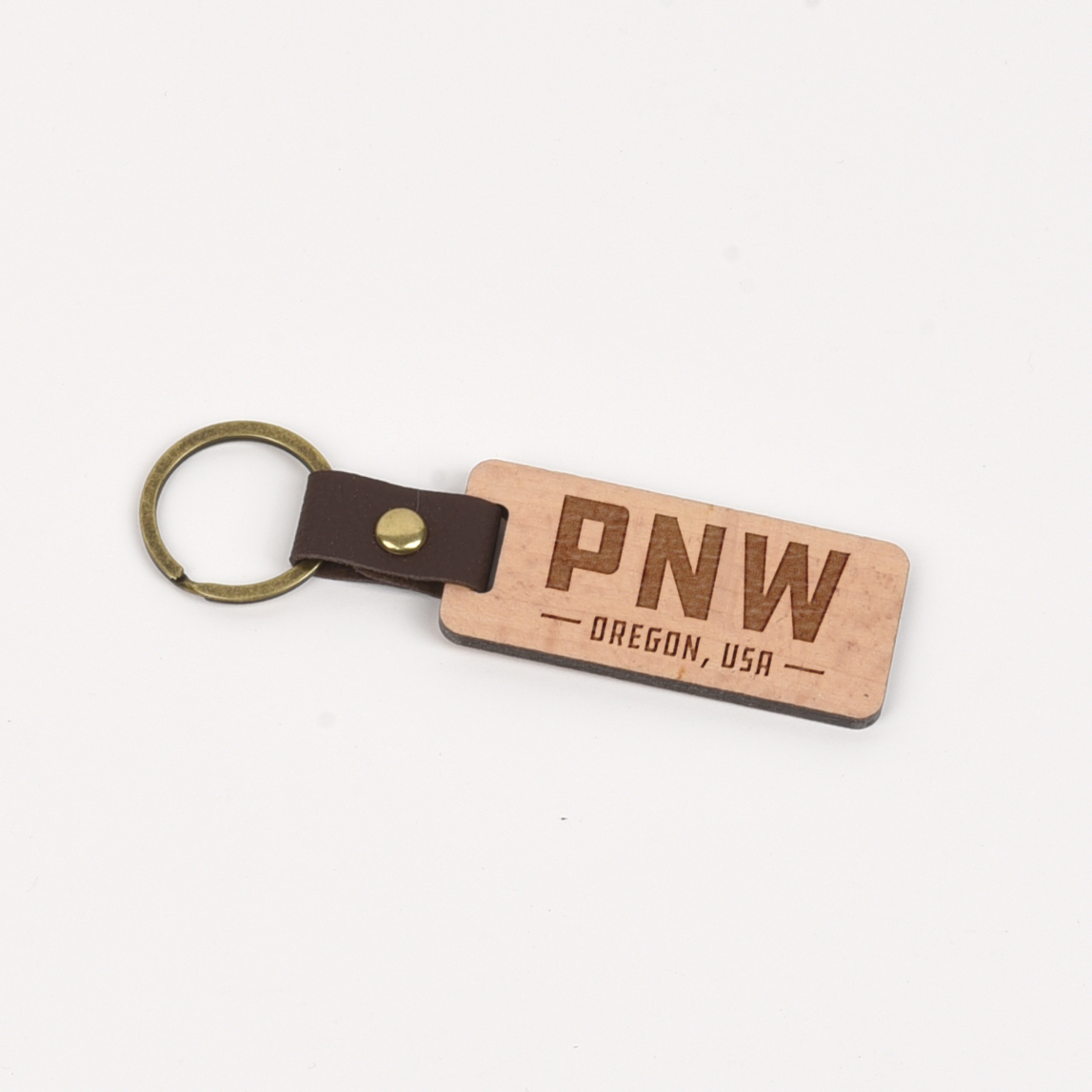 Oregon Wood/Leather Keychain