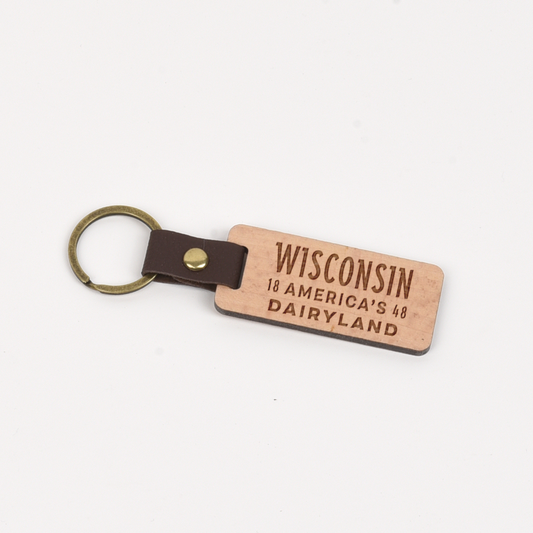 Wisconsin Wood/Leather Keychain