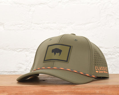 Wyoming State Flag Leather Engraved Dri-fit Performance Rope Hat
