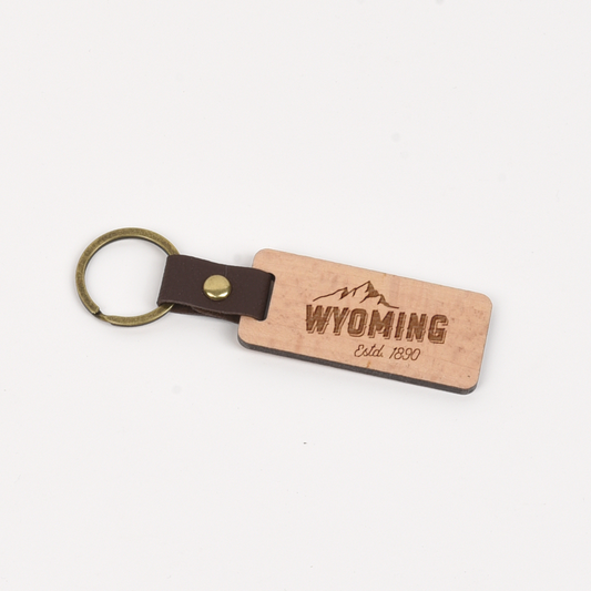 Wyoming Wood/Leather Keychain