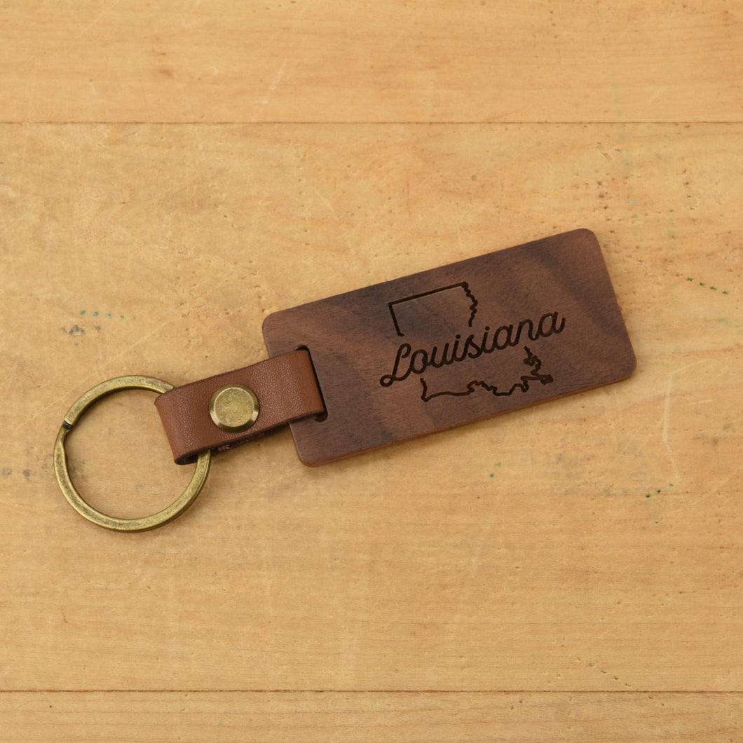 Louisiana Wood/Leather Keychain