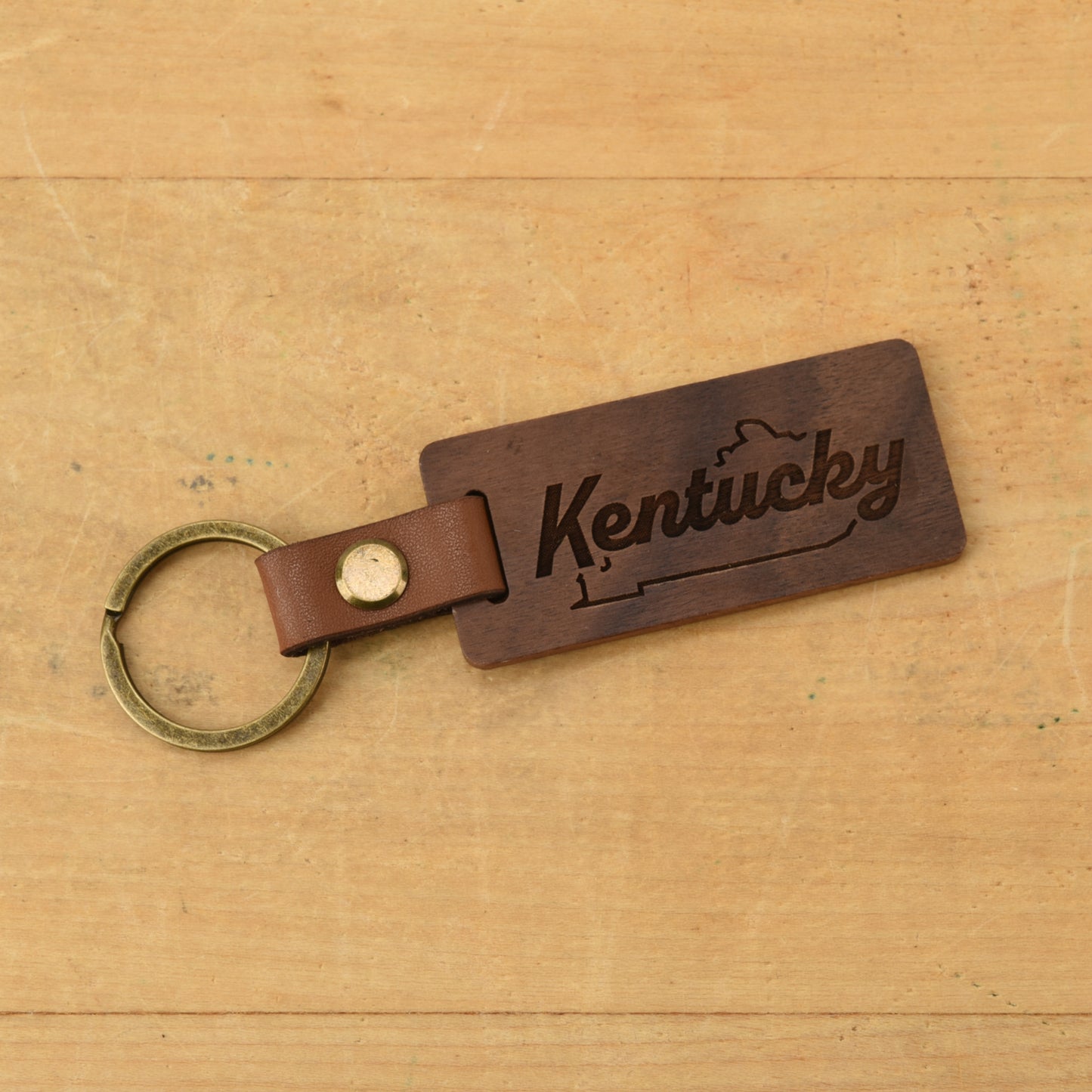 Kentucky Wood/Leather Keychain