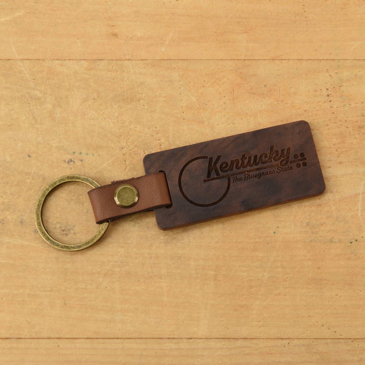 Kentucky Wood/Leather Keychain